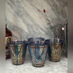 Vintage MCM Georges Briard Sari 22 k Highball/Old Fashioned Glasses .